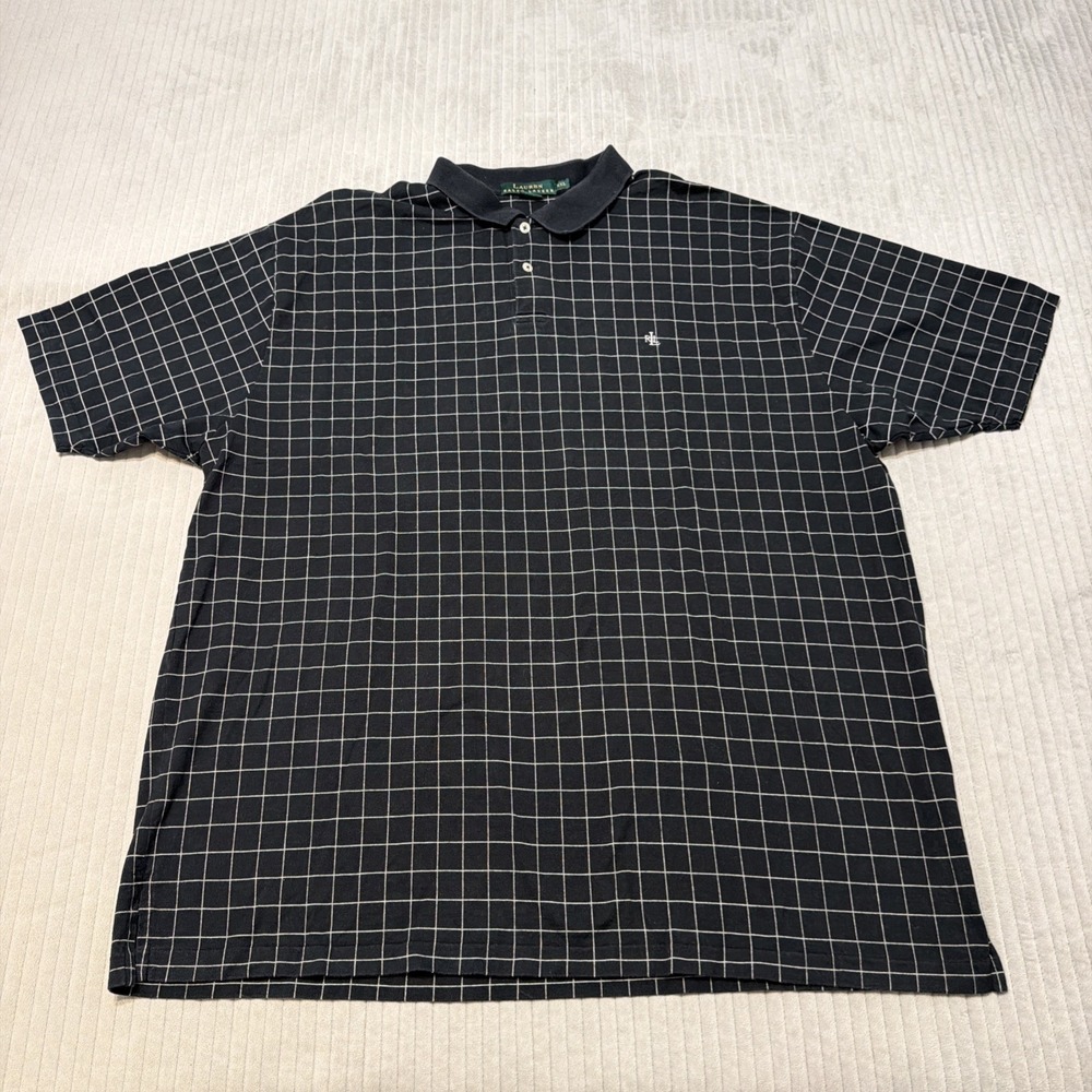 Lauren Ralph Lauren black white plaid Polo Shirt size XXL y2k